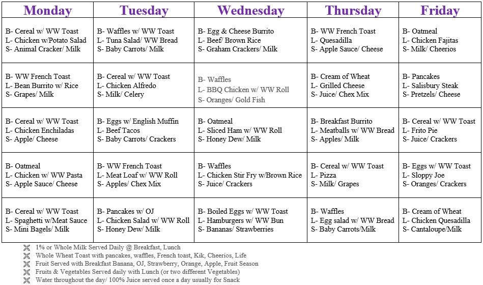 LBLC Meal Schedule